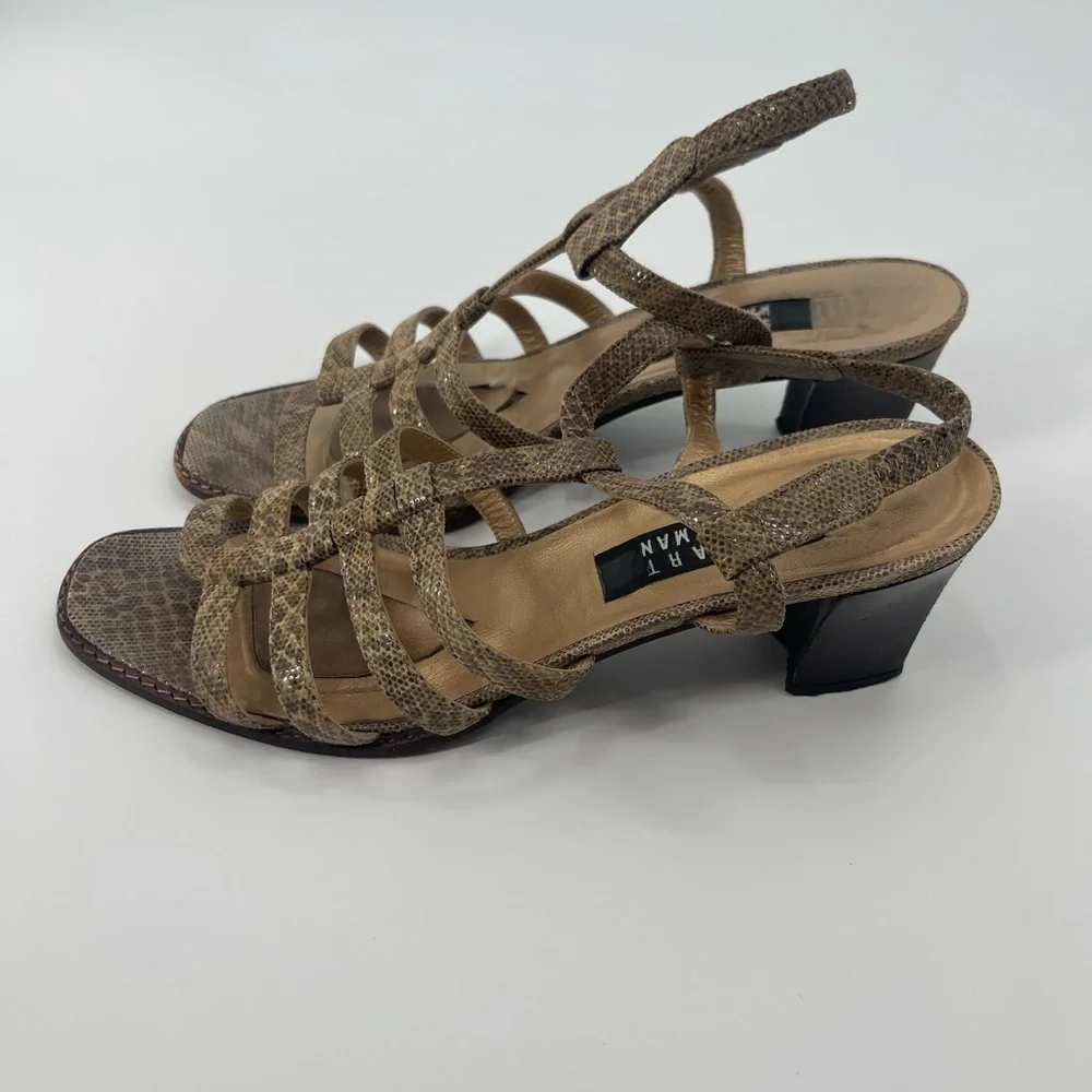 STUART WEITZMAN ZIP UP GLADIATOR HEELED SANDLES FAUX BEIGE SNAKE LEATHER size 9